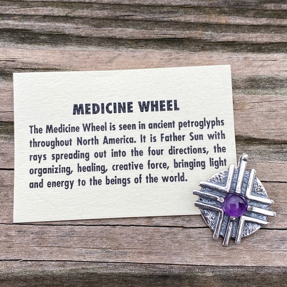 Medicine Wheel Pendant .925 Sterling Silver w/ genuine Amethyst made in USA - Picture 7 of 8